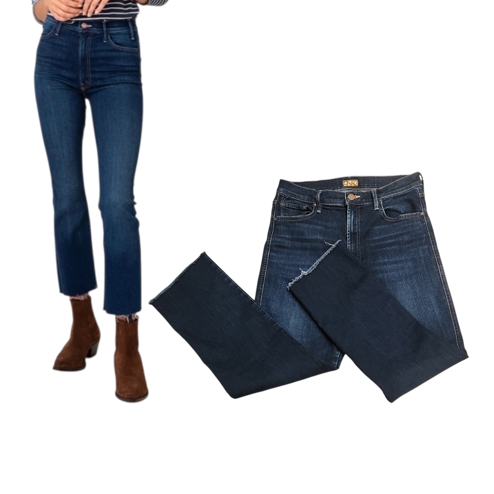 MOTHER Women Jeans Straight Leg Dark Indigo Blue